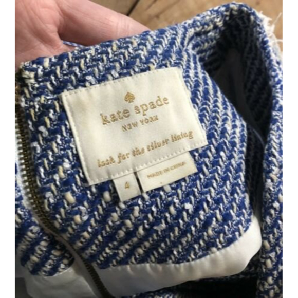 $358 Kate Spade New York Graphic Tweed Tunic Mini Dress Blue White Fringe 4 - Picture 11 of 12